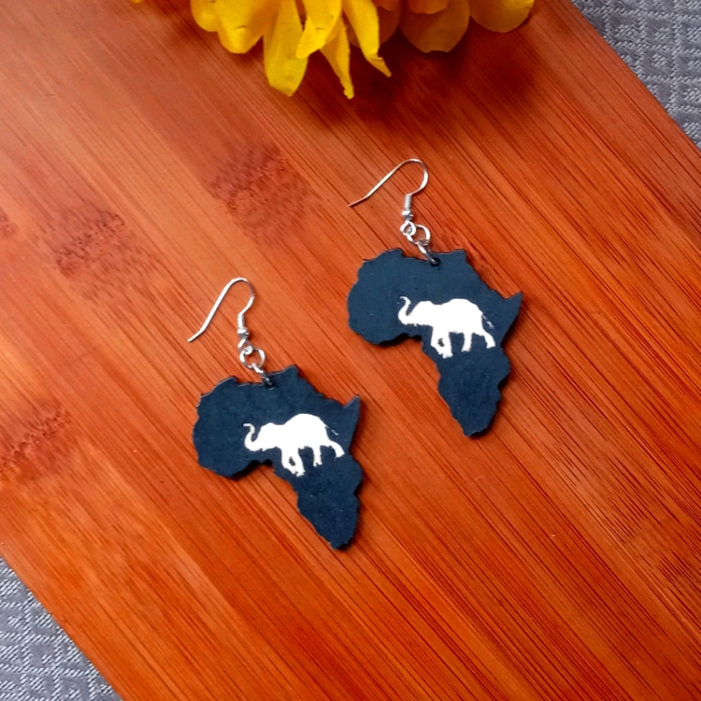1PR Beautiful African Map Elephant Earrings Set - Picture 5 of 5